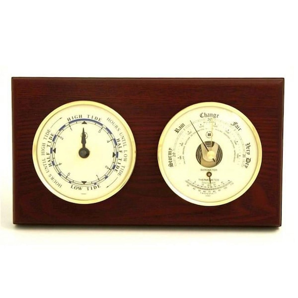 Bey Berk International Bey-Berk International Brass Tide Clock & Barometer with Thermometer - Mahogany WS217 - main